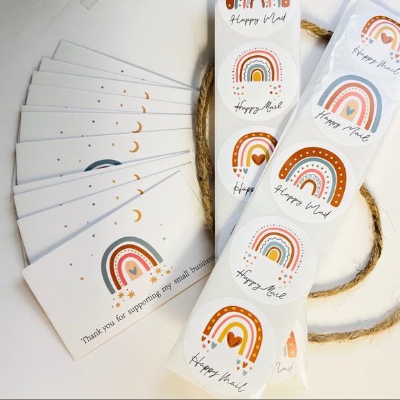 Set of 50 Thank You Cards and 50 Large Boho Rainbow Stickers - Picture 5 of 9